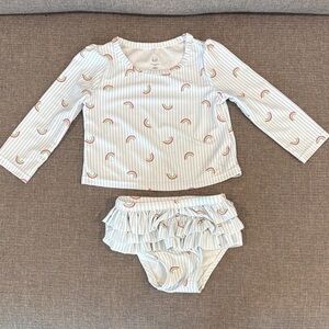 GAP Light Blue & White Striped Baby Swim Top with Rainbow Trim